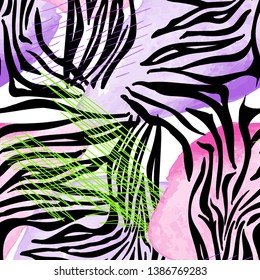 Grunge abstract aninal seamless background. Trendy colors zebra pattern. 