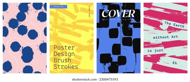 Fondo vectorial de arte de Grunge Abstract, conjunto de plantillas de portada. Diseño con salpicaduras y rayas de pintura. Orientación vertical página principal maqueta conjunto 