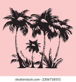 Grunge abstract backdrop, Summer Palm trees silhouettes of tropical trees an exotic plant with a powerful trunk and large leaves.