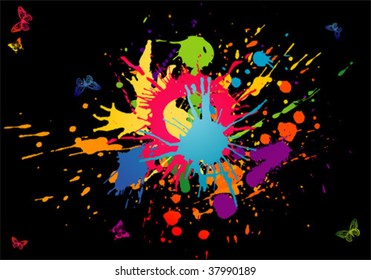 Grunge Abstract Background with Blot and Butterfly for design, vector illustration