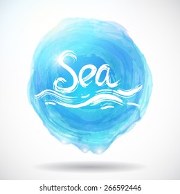 Grunge abstract background with bright blue splash. Sea. Vector