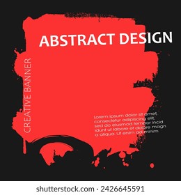 Grunge abstract background design. Brush paint ink stroke over square frame. Vector.