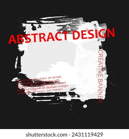 Grunge abstract background design. Brush paint ink stroke over square frame. Vector.