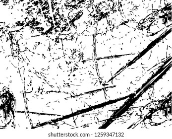 Grunge abstract black background on white backdrop. Two colors. Monochrome. Rectangular horizontal medium rough design. Vector.