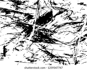 Grunge abstract black background on white backdrop. Two colors. Monochrome. Rectangular horizontal medium rough design. Vector.
