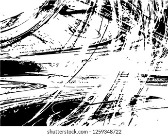 Grunge abstract black background on white backdrop. Two colors. Monochrome. Rectangular horizontal medium rough design. Vector.
