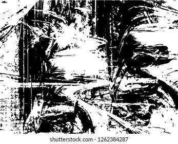 Grunge abstract black background on white backdrop. Two colors. Monochrome. Rectangular horizontal medium rough design. Vector.