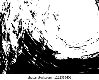 Grunge abstract black background on white backdrop. Two colors. Monochrome. Rectangular horizontal medium rough design. Vector.