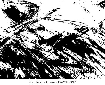 Grunge abstract black background on white backdrop. Two colors. Monochrome. Rectangular horizontal medium rough design. Vector.