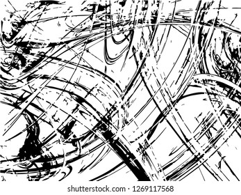 Grunge abstract black background on white backdrop. Two colors. Monochrome. Rectangular horizontal medium rough design. Vector.