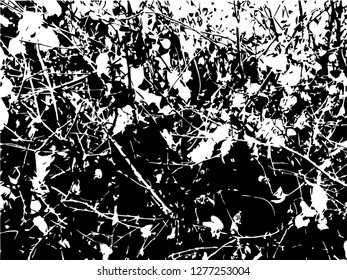 Grunge abstract black background on white backdrop. Two colors. Monochrome. Rectangular horizontal medium rough design. Vector.