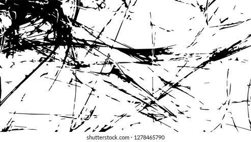 Grunge abstract black background on white backdrop. Two colors. Monochrome. Rectangular horizontal rough design. Vector.