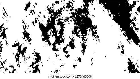 Grunge abstract black background on white backdrop. Two colors. Monochrome. Rectangular horizontal rough design. Vector.
