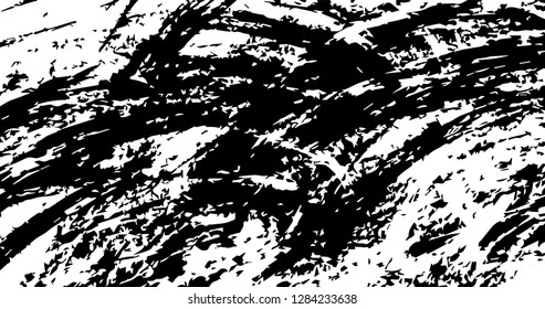 Grunge abstract black background on white backdrop. Two colors. Monochrome. Rectangular horizontal rough design. Vector.