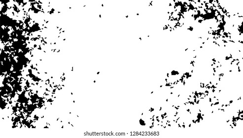 Grunge abstract black background on white backdrop. Two colors. Monochrome. Rectangular horizontal rough design. Vector.