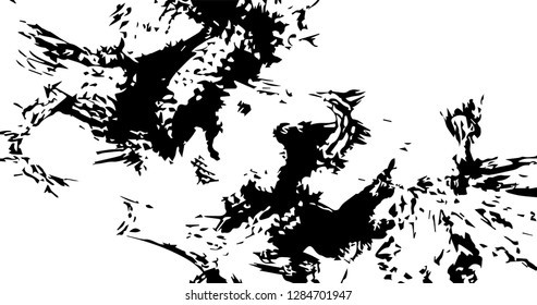 Grunge abstract black background on white backdrop. Two colors. Monochrome. Rectangular horizontal rough design. Vector.
