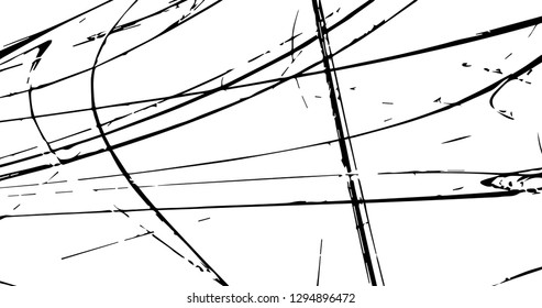 Grunge abstract black background on white backdrop. Two colors. Monochrome. Rectangular horizontal rough design. Vector.