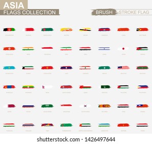 Grunge abstract brush stroke collection, flags of Asia. Vector flags.