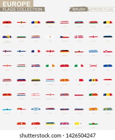 Grunge abstract brush stroke collection, flags of Europe. Vector flags.