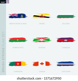 Grunge abstract brush stroke flag set, nine different flag. Vector flag set.