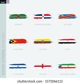 Grunge abstract brush stroke flag set, nine different flags.