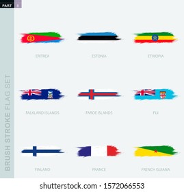 Grunge abstract brush stroke flag set, nine different flags.