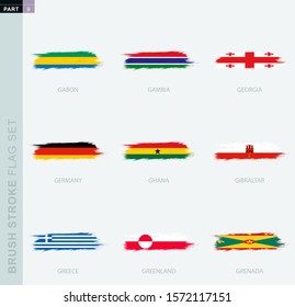 Grunge abstract brush stroke flag set, nine different flags.