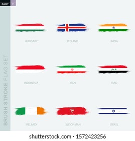 Grunge abstract brush stroke flag set, nine different flag. Vector flag set.