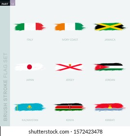 Grunge abstract brush stroke flag set, nine different flag. Vector flag set.