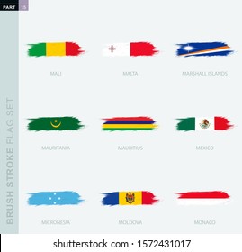 Grunge abstract brush stroke flag set, nine different flag. Vector flag set.