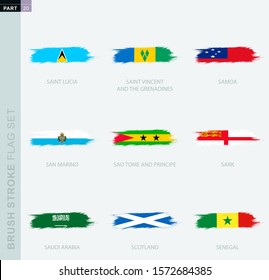 Grunge abstract brush stroke flag set, nine different flag. Vector flag set.