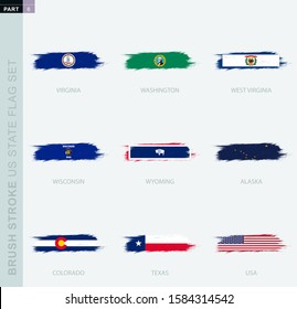 Grunge abstrakte Pinselstrich Fahne Set von US-Staaten, neun verschiedene Flagge. Flaggengruppe der US-amerikanischen Vektorillustration, Teil 6.