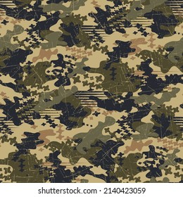 Grunge abstract camouflage mimetic wallpaper vector seamless pattern