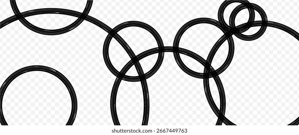 Grunge abstract circles design isolated on transparent background. Dry brush stroke effects.