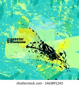 Grunge abstract colorful background with ink splat effect. Scratched  texture. Vector illustration.