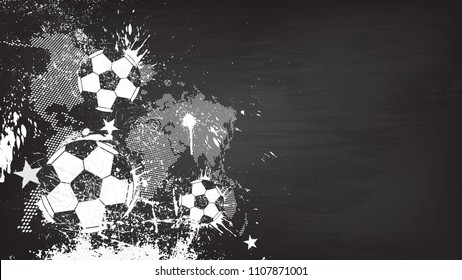 Grunge abstract football background with world map and dust particle on blackboard texture . Flat design . Vector for international world championship tournament cup 2018 .