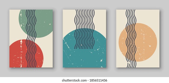 
Grunge, abstract geometric pattern background, poster, vector art design in Bauhaus style. 
Simple shapes, circle, triangle, square and lines.