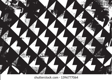 Grunge abstract geometric pattern. Horizontal black and white backdrop.
