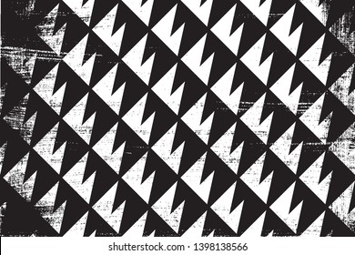 Grunge abstract geometric pattern. Horizontal black and white backdrop.