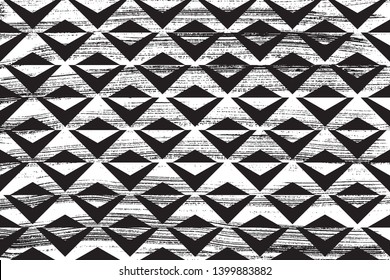 Grunge abstract geometric pattern. Horizontal black and white backdrop.