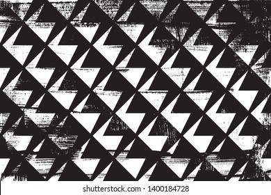 Grunge abstract geometric pattern. Horizontal black and white backdrop.