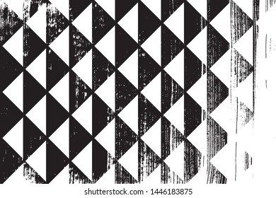Grunge abstract geometric pattern. Horizontal black and white backdrop.