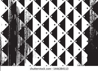 Grunge abstract geometric pattern. Horizontal black and white backdrop.