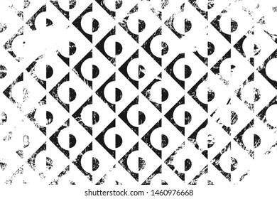 Grunge abstract geometric pattern. Horizontal black and white backdrop.