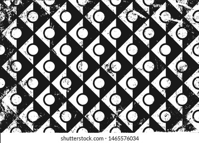 Grunge abstract geometric pattern. Horizontal black and white backdrop.