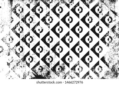 Grunge abstract geometric pattern. Horizontal black and white backdrop.