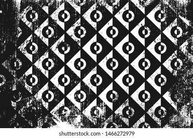 Grunge abstract geometric pattern. Horizontal black and white backdrop.