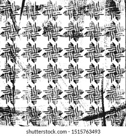 Grunge abstract geometric pattern with mills. Square black and white backdrop.