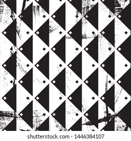 Grunge abstract geometric pattern. Square black and white backdrop.