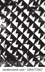 Grunge abstract geometric pattern. Vertical black and white backdrop.